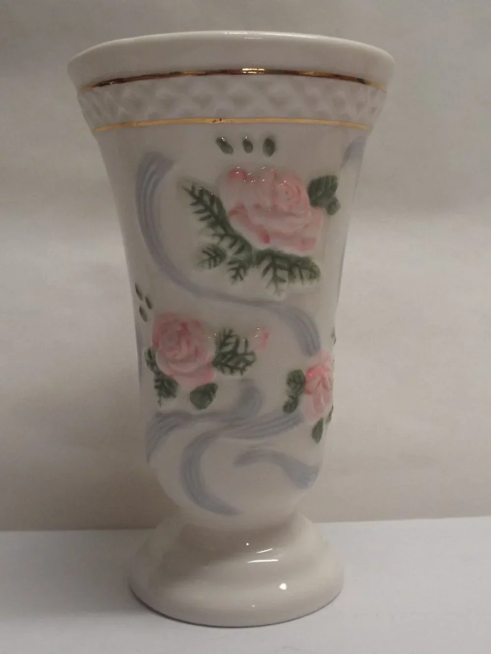 Princess House Rose Garland Porcelain Pedestal Vase - Gold Accents, 6